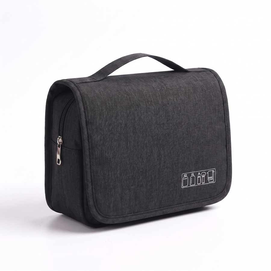 Hanging travel toiletry bag, Black, front view