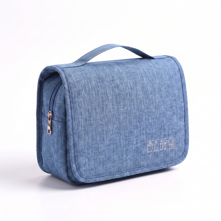 Hanging travel toiletry bag, Blue, front view