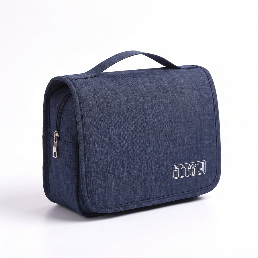 Hanging travel toiletry bag, Dark Blue, front view