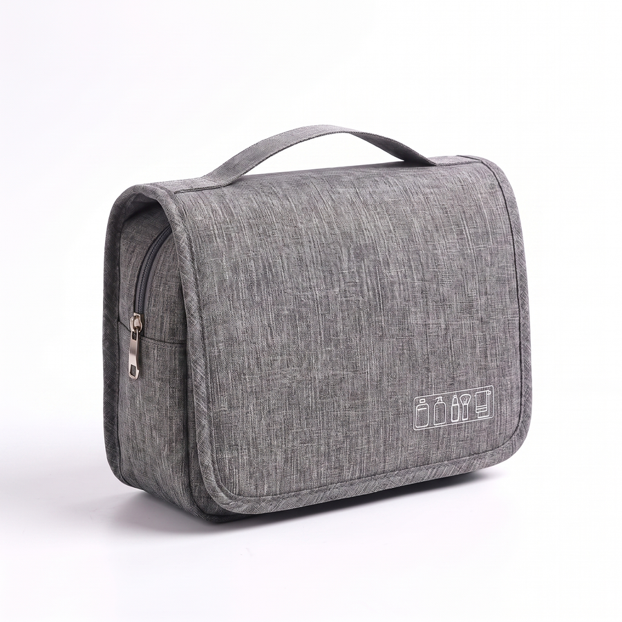 Hanging travel toiletry bag, Gray, front view