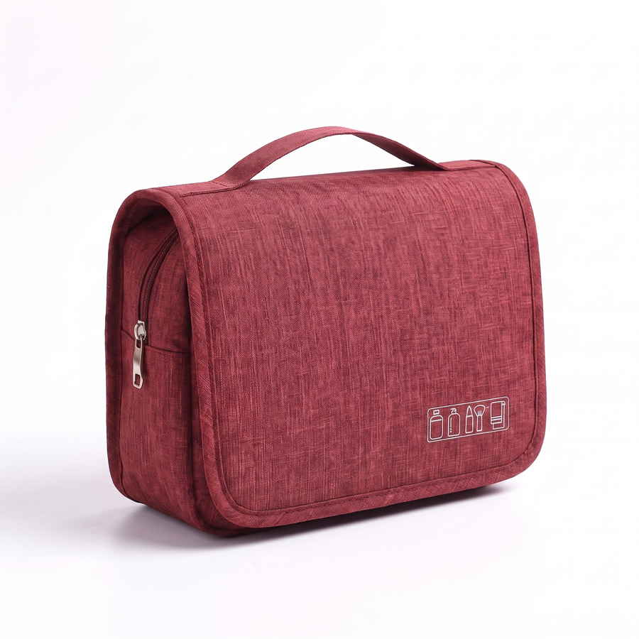 Hanging travel toiletry bag, Red, front view