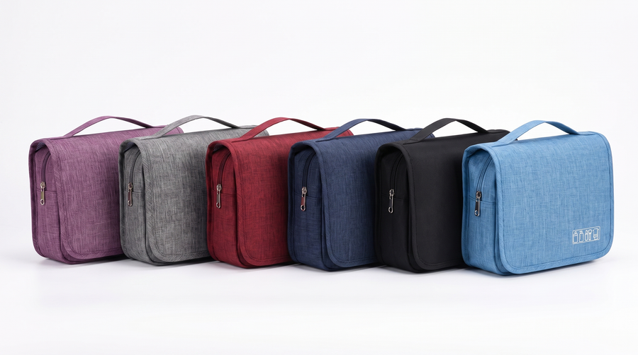Hanging travel toiletry bag in six colours