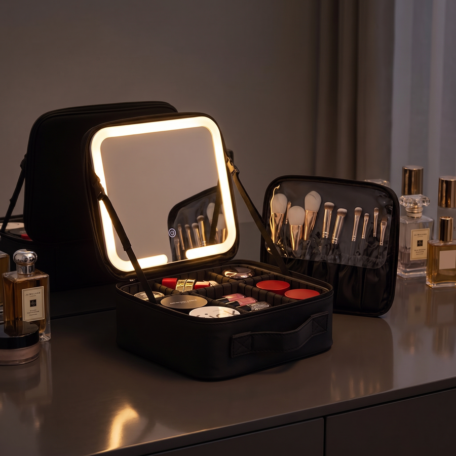 LED Makeup Case, Black, Beauty