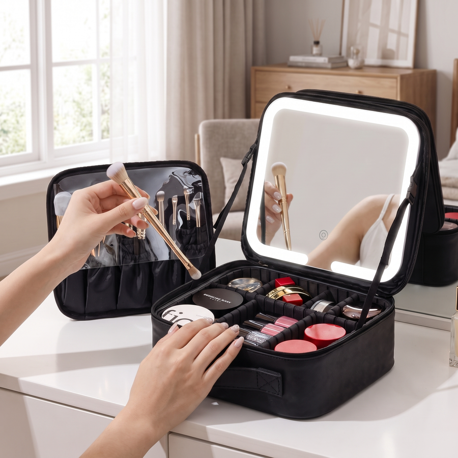 LED Makeup Case, Black, In use
